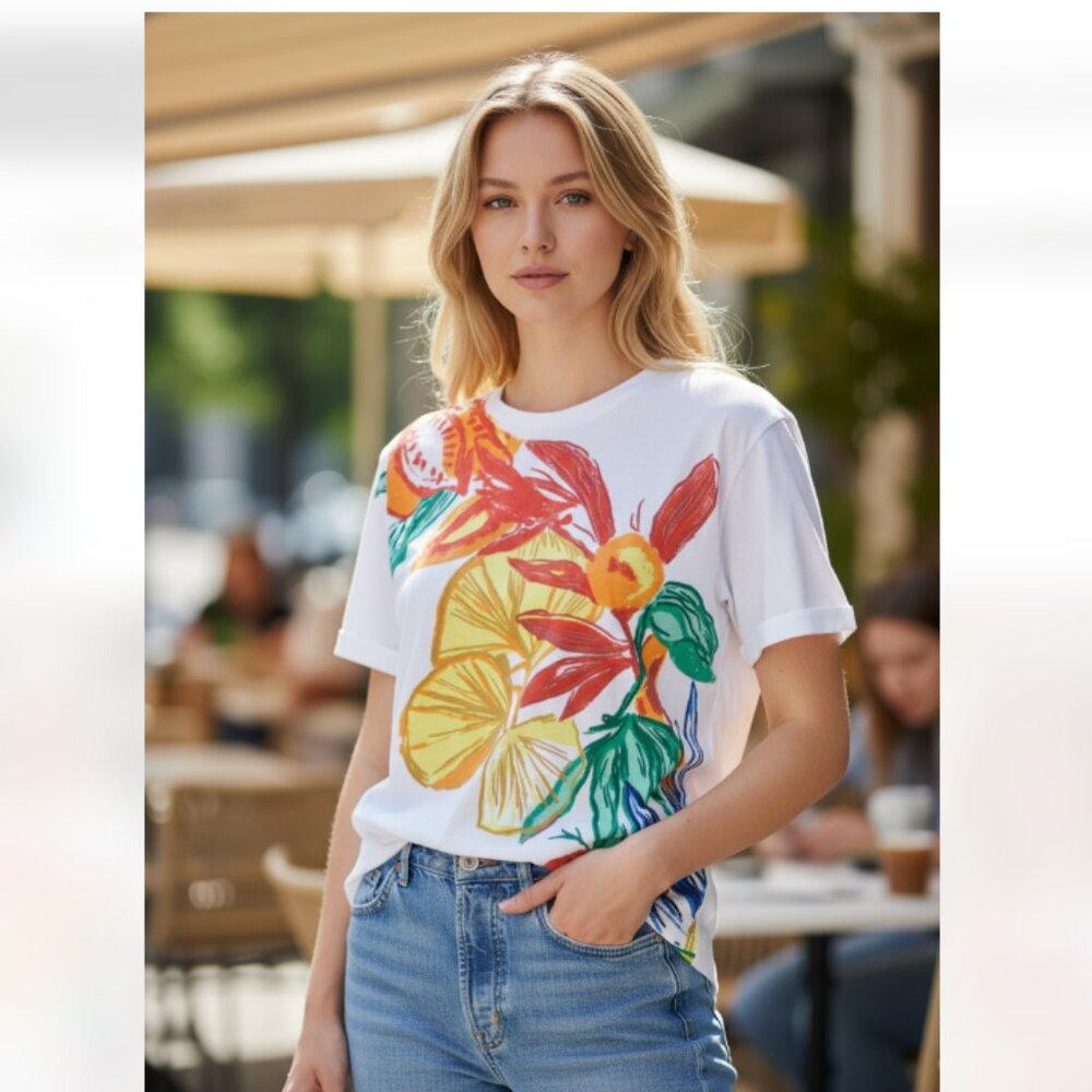NWT ZARA COLORFUL PRINTED T SHIRT SMALL - Picture 1 of 6